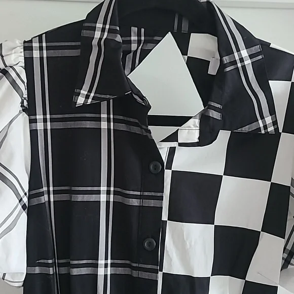 Statement Black & White Checkered & Plaid Dress - Picture 4 of 10